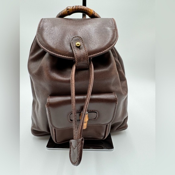 Gucci-Authentic-Vintage - Bamboo Backpack Leather Brown - Picture 1 of 16